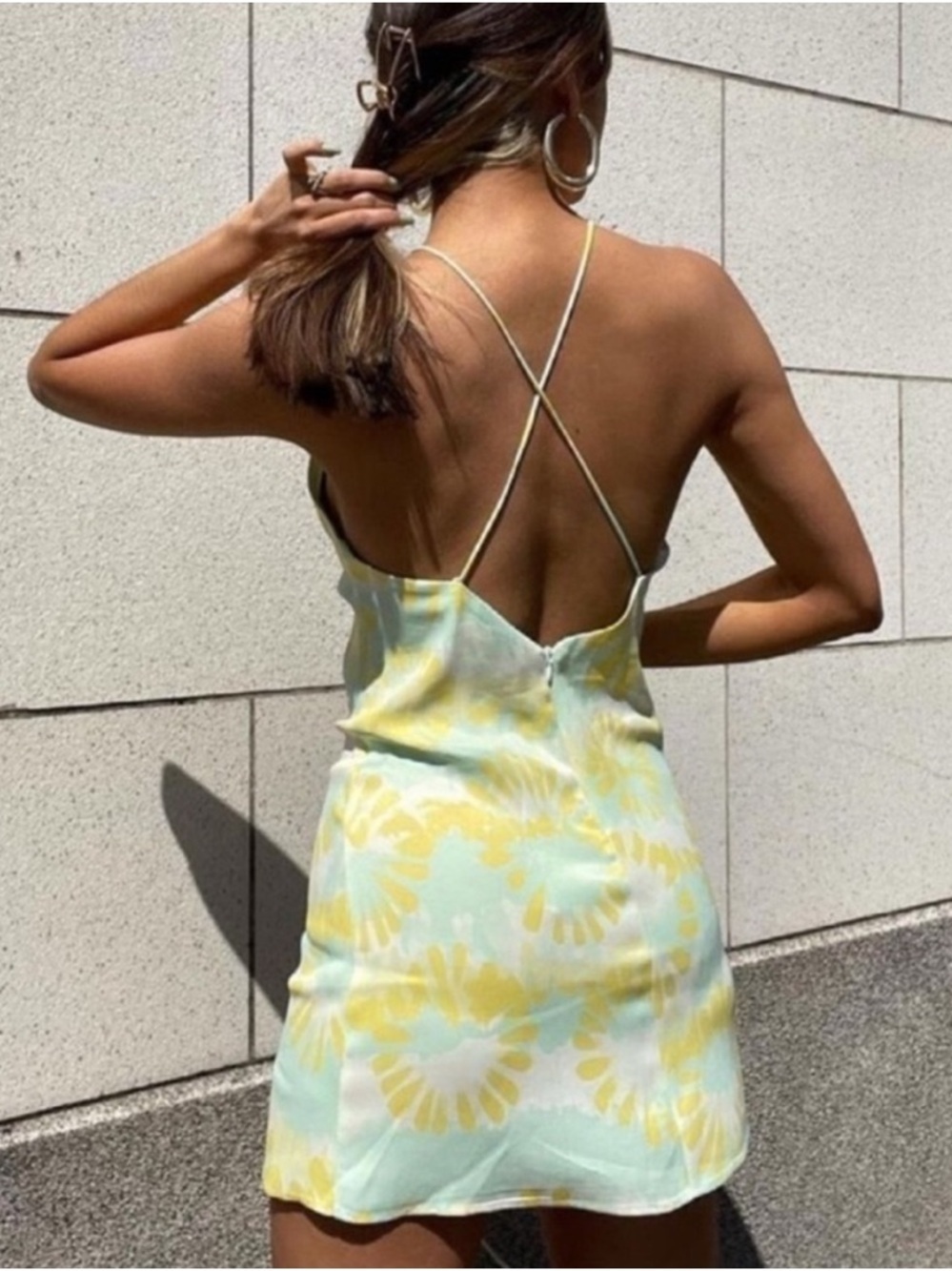 Coastal Cowgirl Tie Dye Halter Mini Dress Yellow Green Zara Small - Picture 10 of 10
